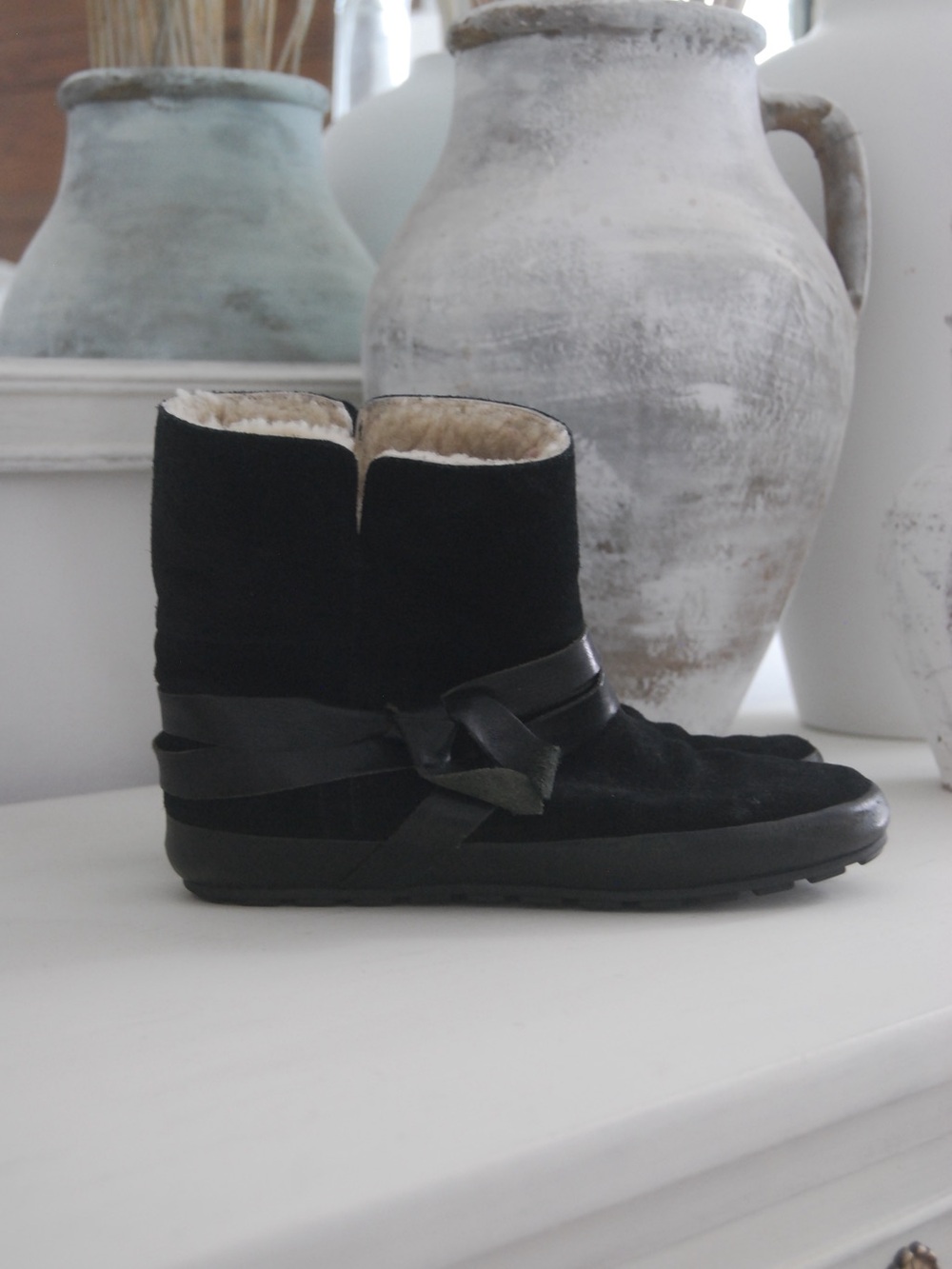 Isabel Marant Black Suede Shearling-Lined Ankle Boots